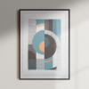 A mockup of a framed abstract geometric screen print
